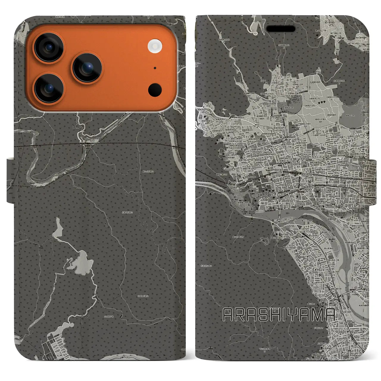 【嵐山(京都府)】地図柄iPhoneケース(手帳タイプ)
