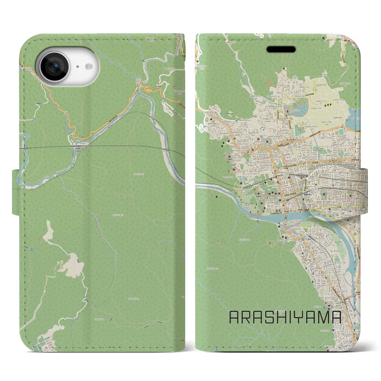 【嵐山(京都府)】地図柄iPhoneケース(手帳タイプ)