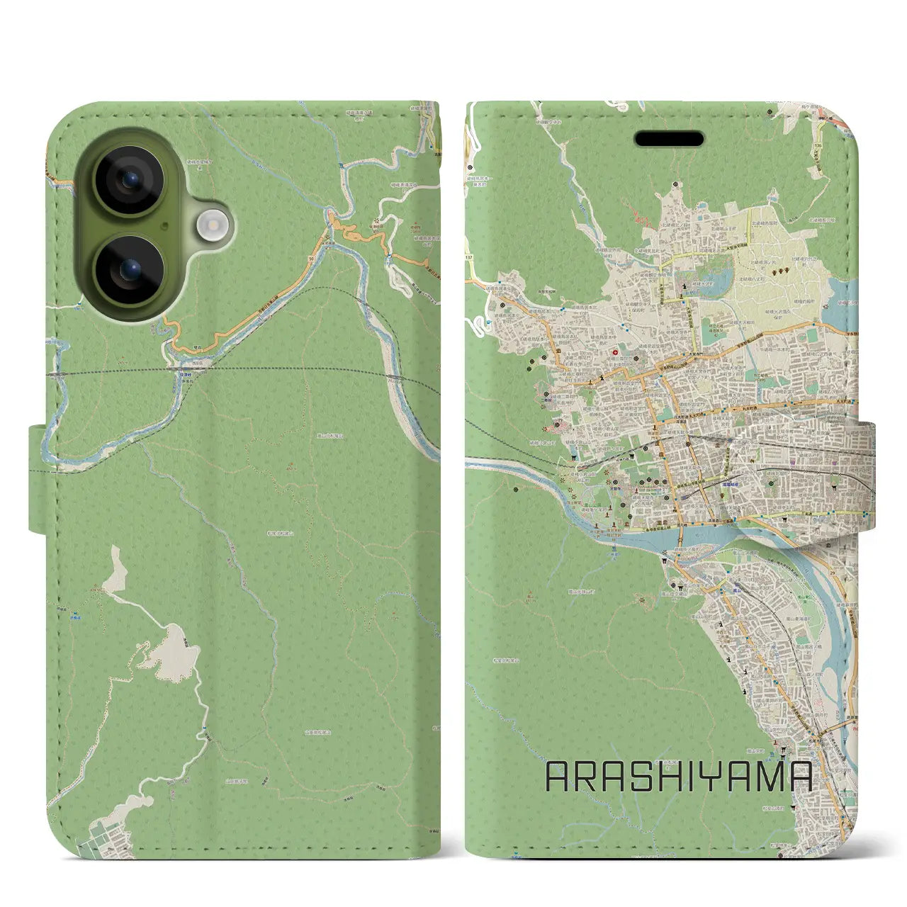 【嵐山(京都府)】地図柄iPhoneケース(手帳タイプ)