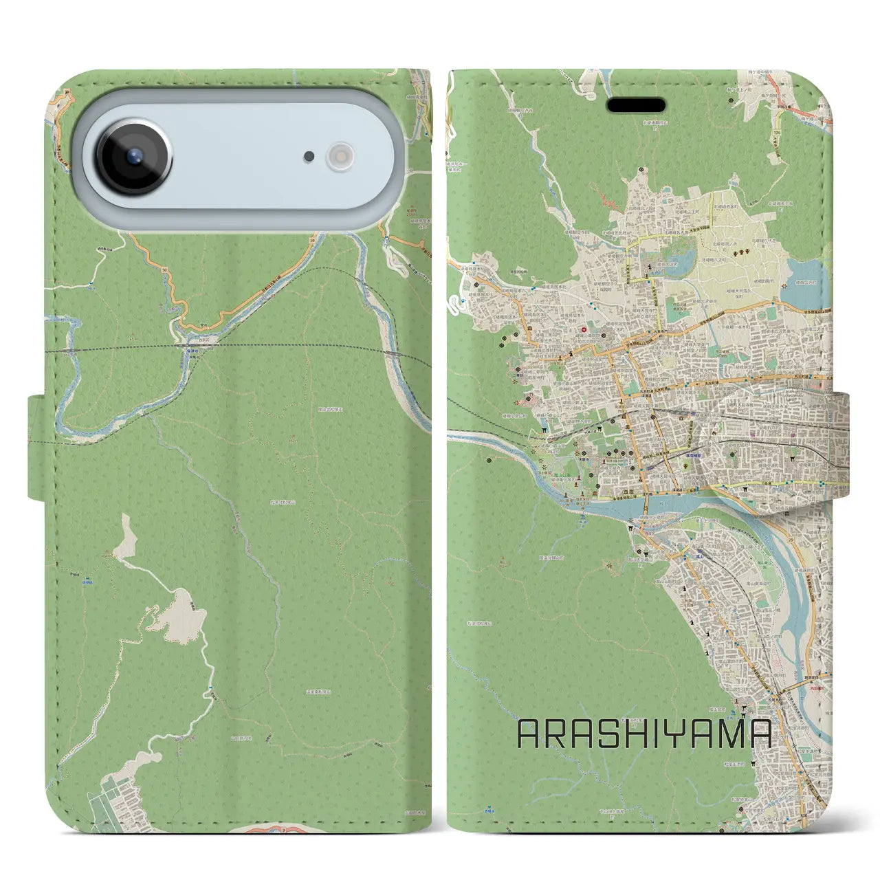 【嵐山(京都府)】地図柄iPhoneケース(手帳タイプ)モノトーン・iPhone 17 Pro Max 用