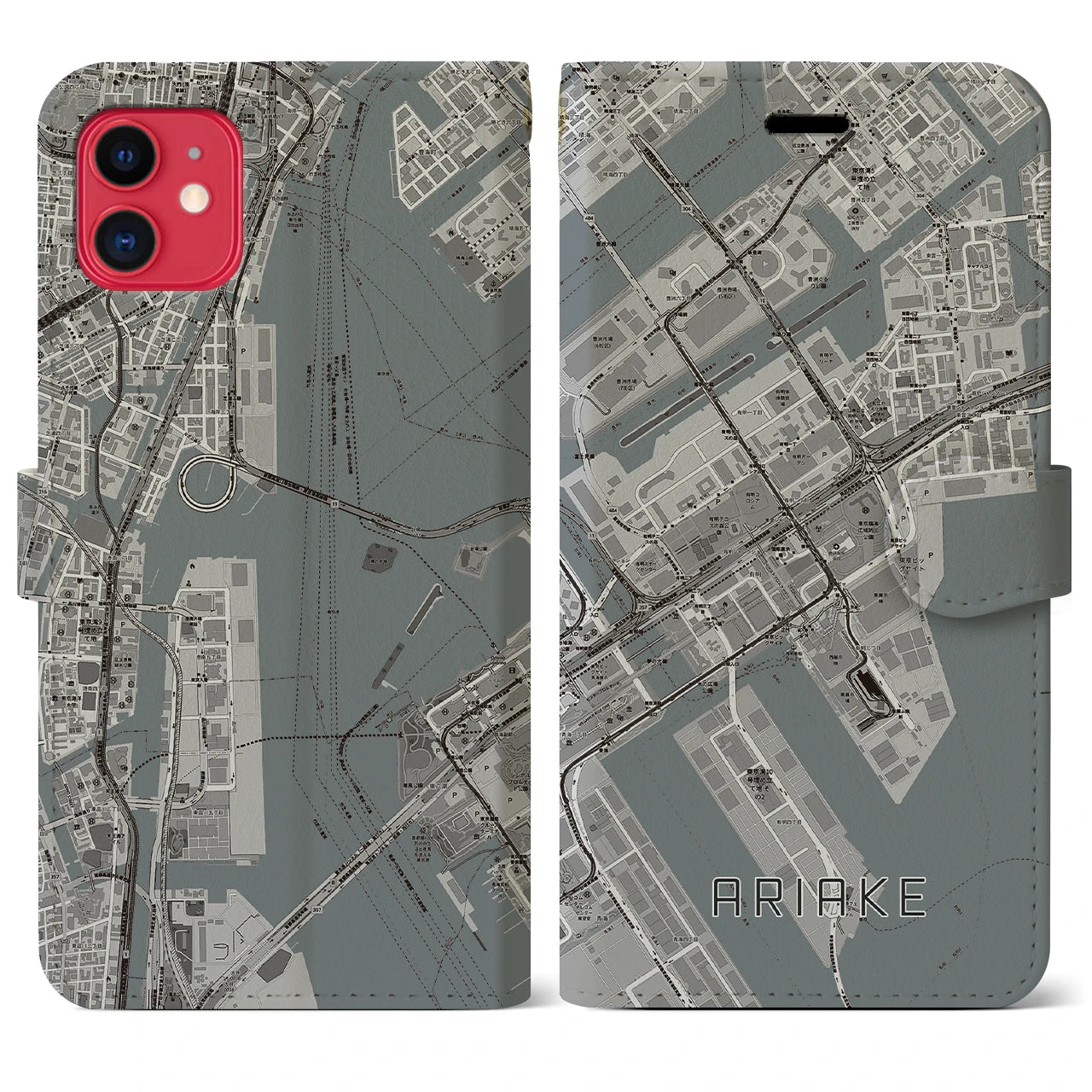 【有明(東京都)】地図柄iPhoneケース(手帳タイプ)モノトーン・iPhone 11 用