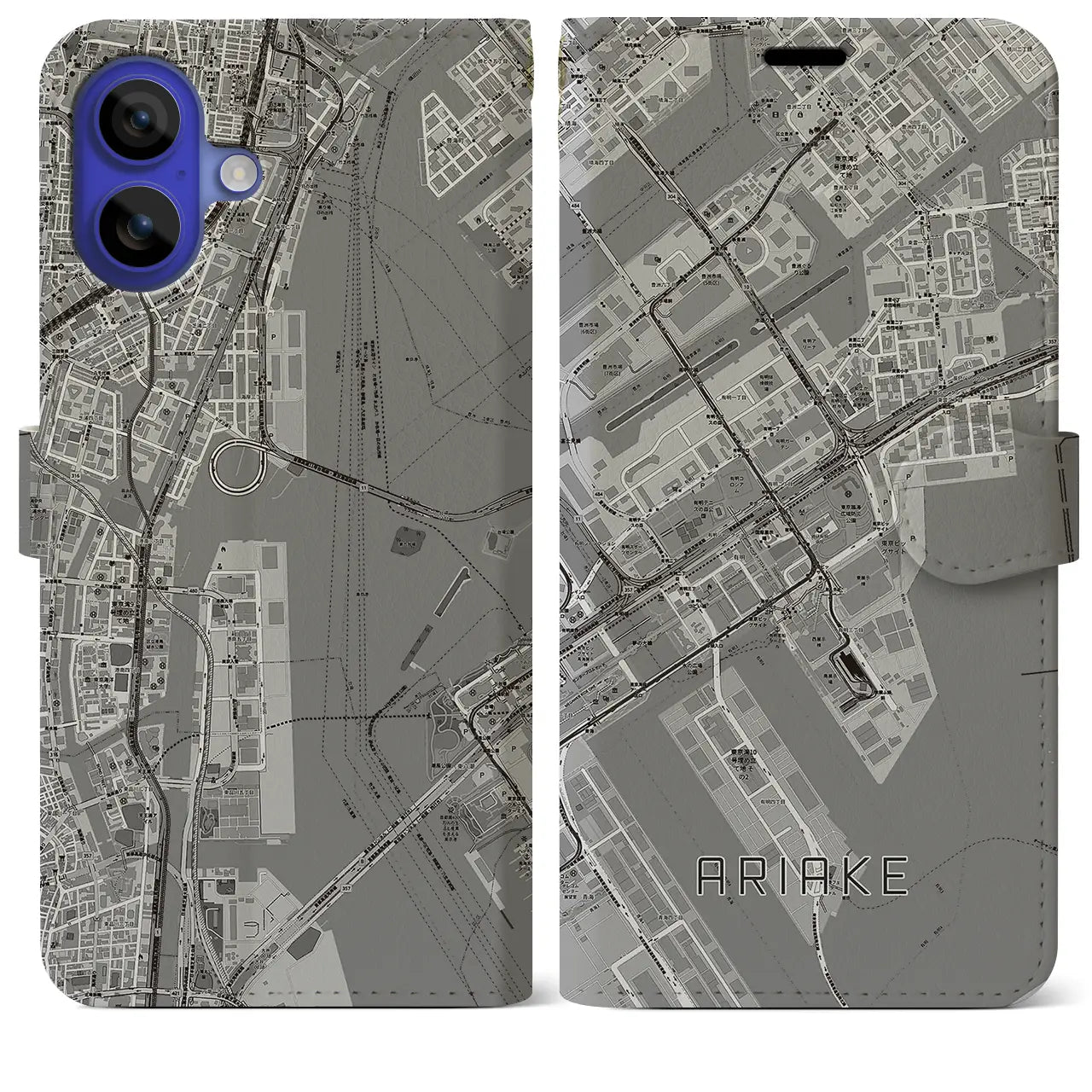 【有明(東京都)】地図柄iPhoneケース(手帳タイプ)モノトーン・iPhone 16 Pro Max 用