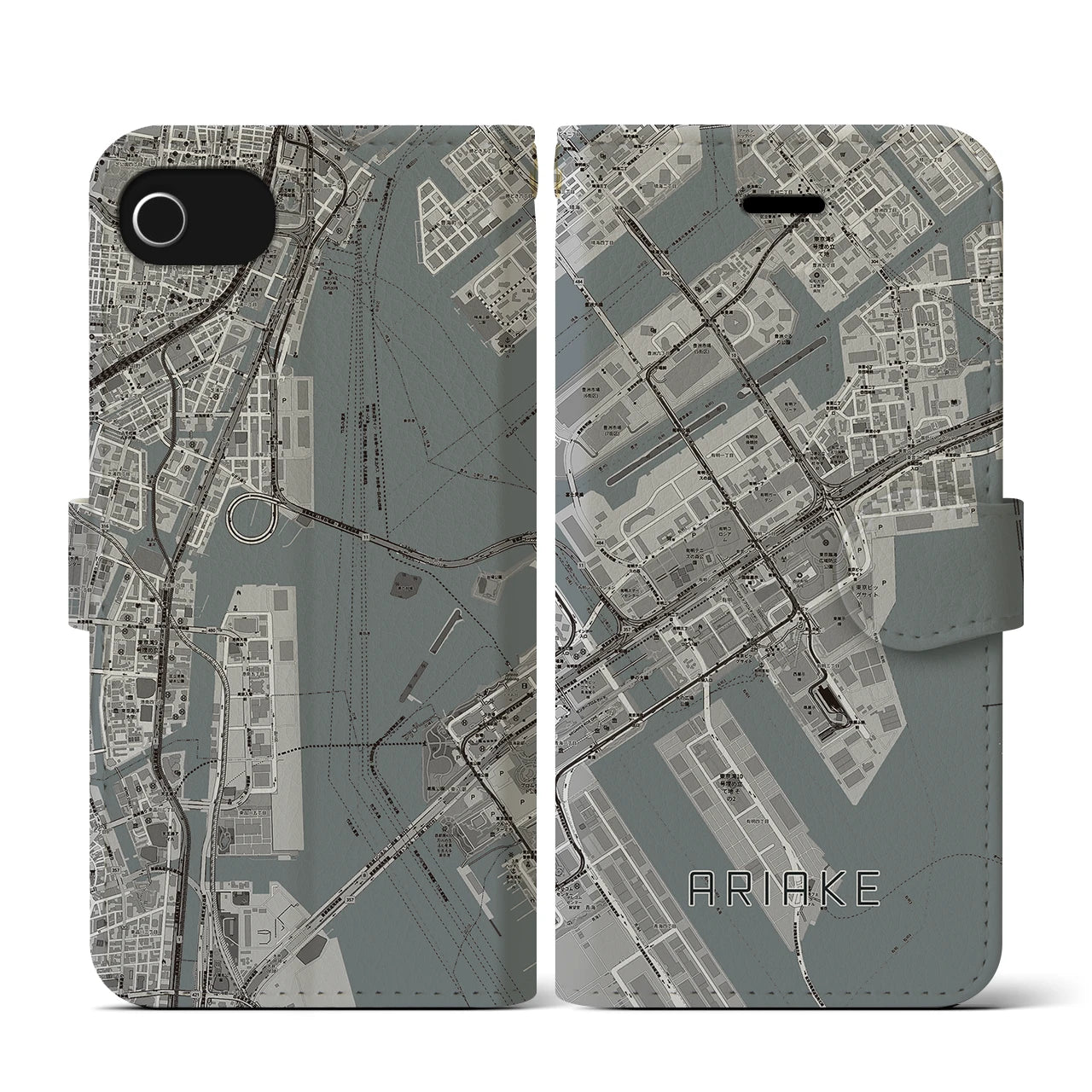 【有明(東京都)】地図柄iPhoneケース(手帳タイプ)モノトーン・iPhone SE(第3 / 第2世代) / 8 / 7 / 6s / 6 用