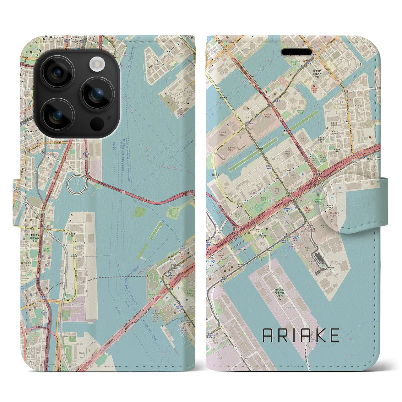 【有明(東京都)】地図柄iPhoneケース(手帳タイプ)ナチュラル・iPhone 16 用