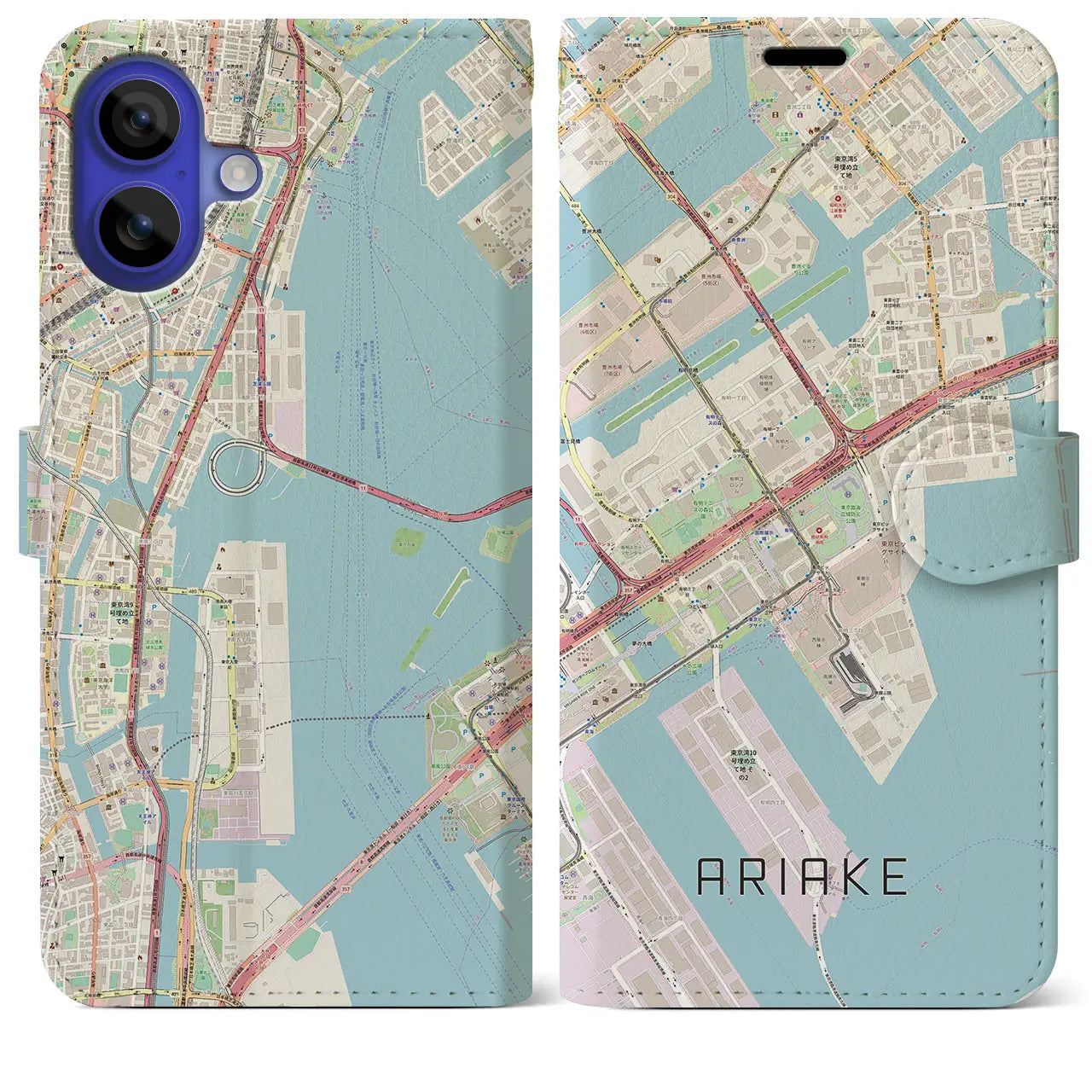 【有明(東京都)】地図柄iPhoneケース(手帳タイプ)ナチュラル・iPhone 16 Pro Max 用