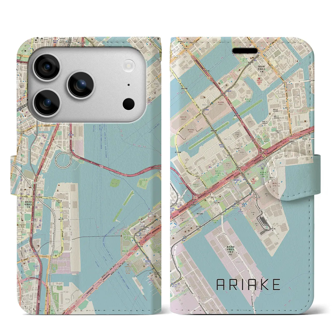 【有明(東京都)】地図柄iPhoneケース(手帳タイプ)ナチュラル・iPhone 17 Pro Max 用
