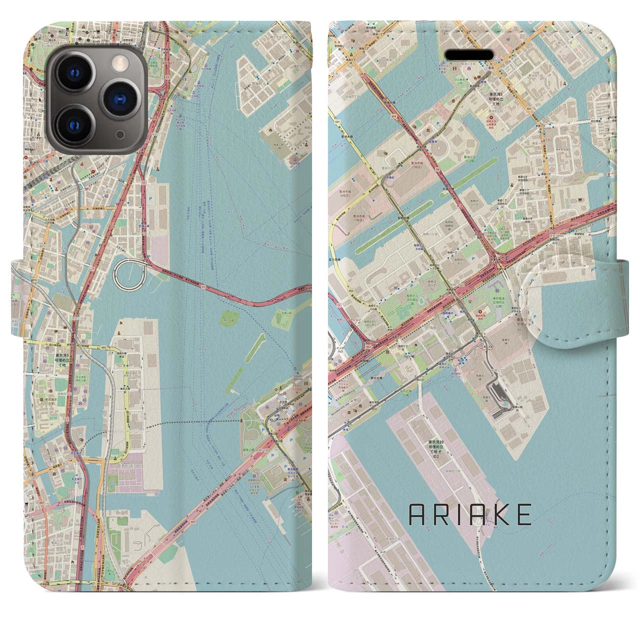 【有明(東京都)】地図柄iPhoneケース(手帳タイプ)