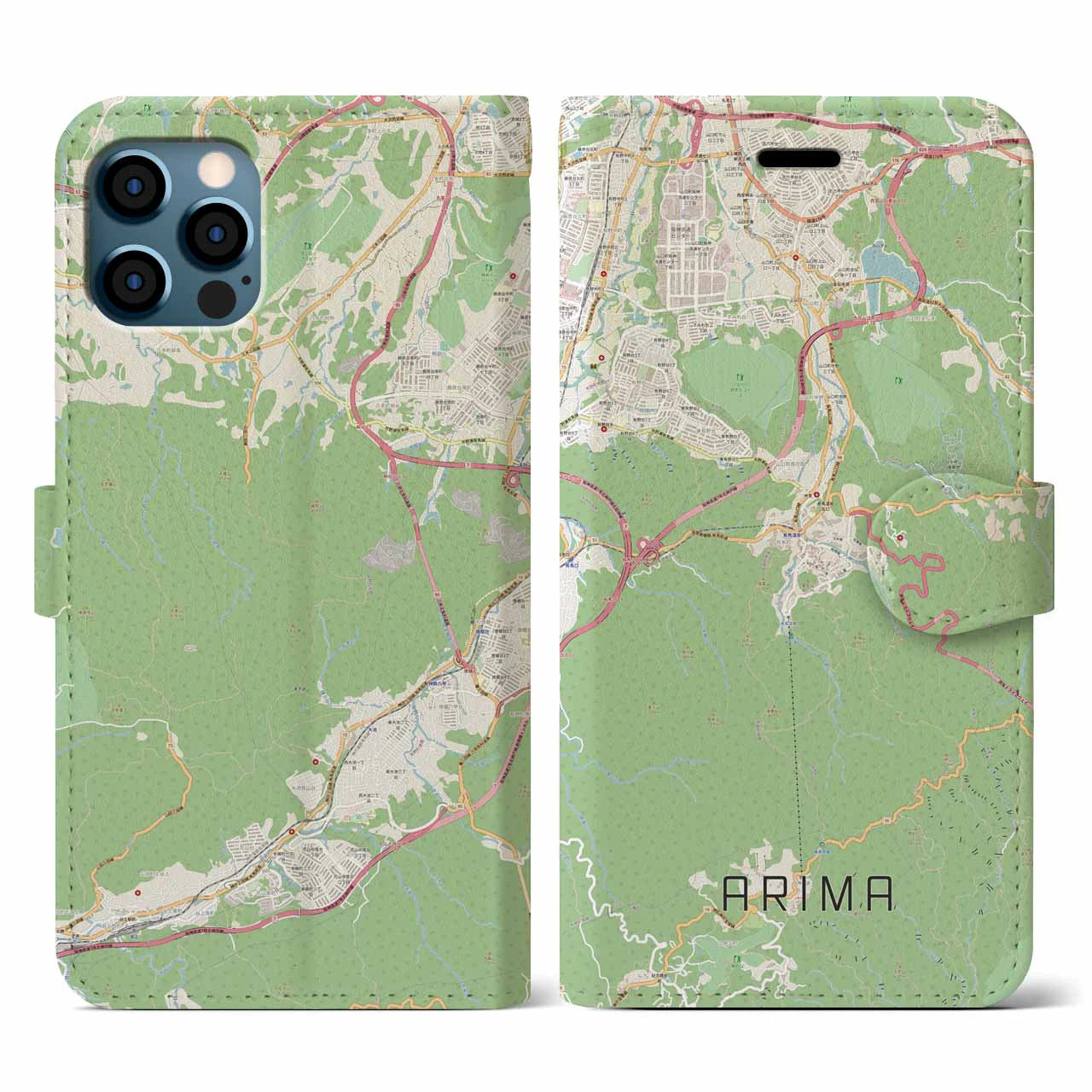 【有馬(兵庫県)】地図柄iPhoneケース(手帳タイプ)