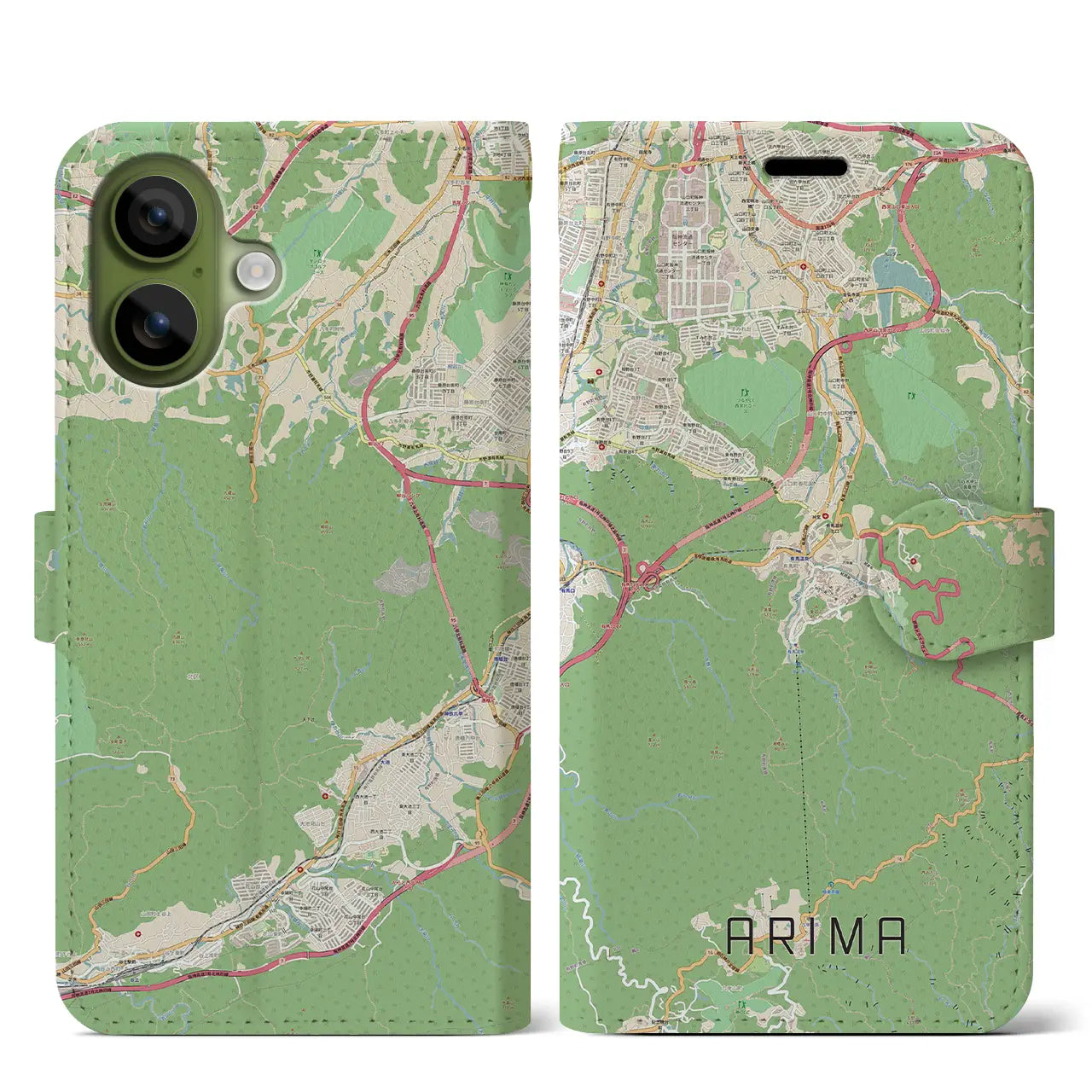 【有馬(兵庫県)】地図柄iPhoneケース(手帳タイプ)