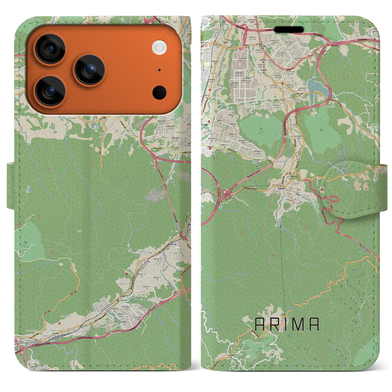 【有馬(兵庫県)】地図柄iPhoneケース(手帳タイプ)