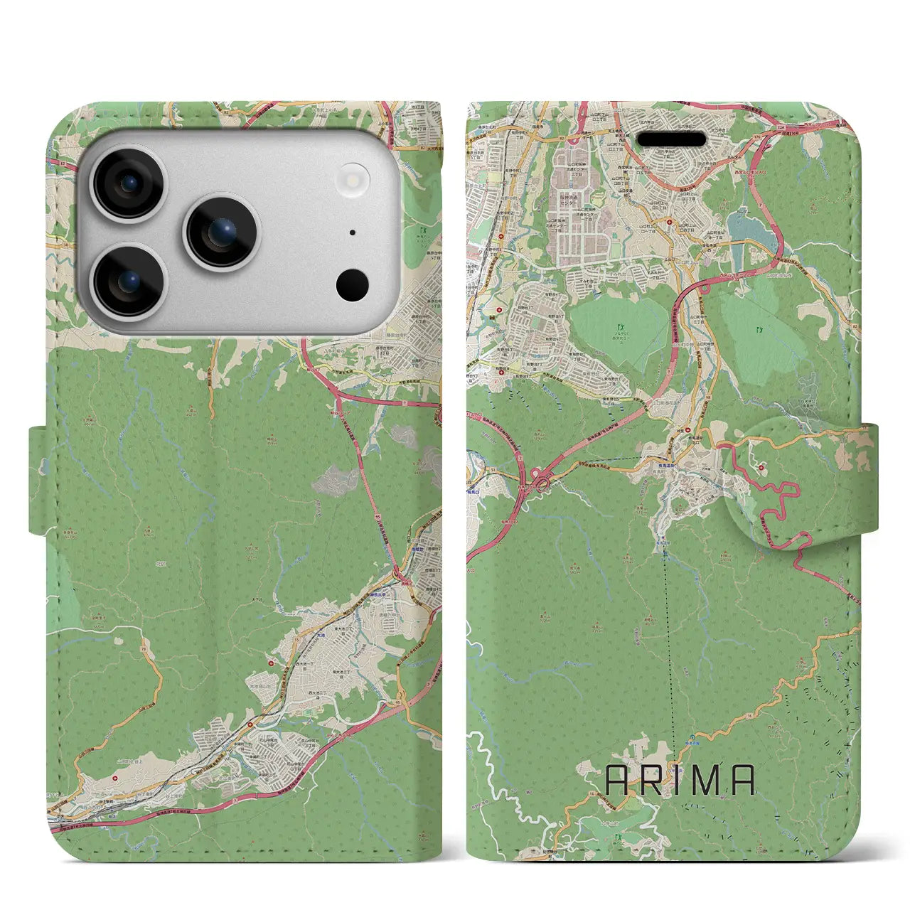 【有馬(兵庫県)】地図柄iPhoneケース(手帳タイプ)