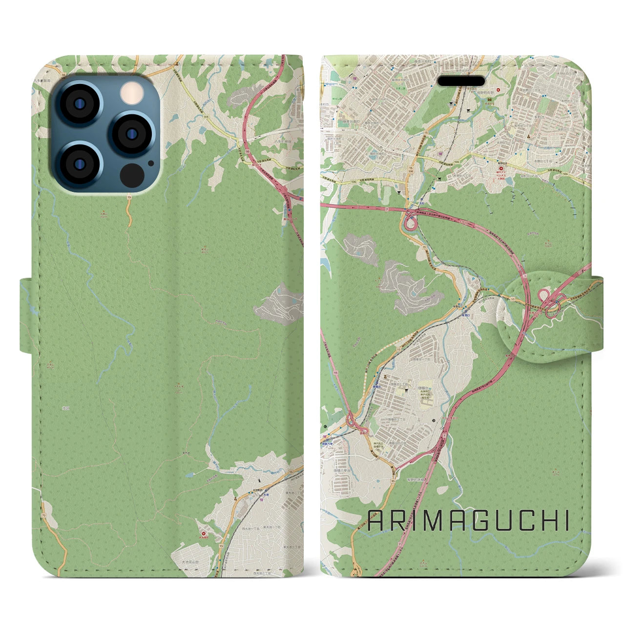 【有馬口(兵庫県)】地図柄iPhoneケース(手帳タイプ)