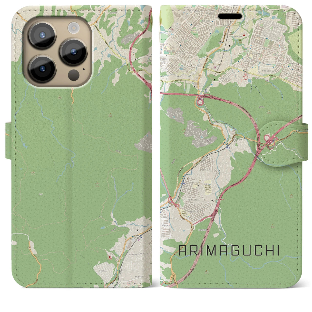 【有馬口(兵庫県)】地図柄iPhoneケース(手帳タイプ)