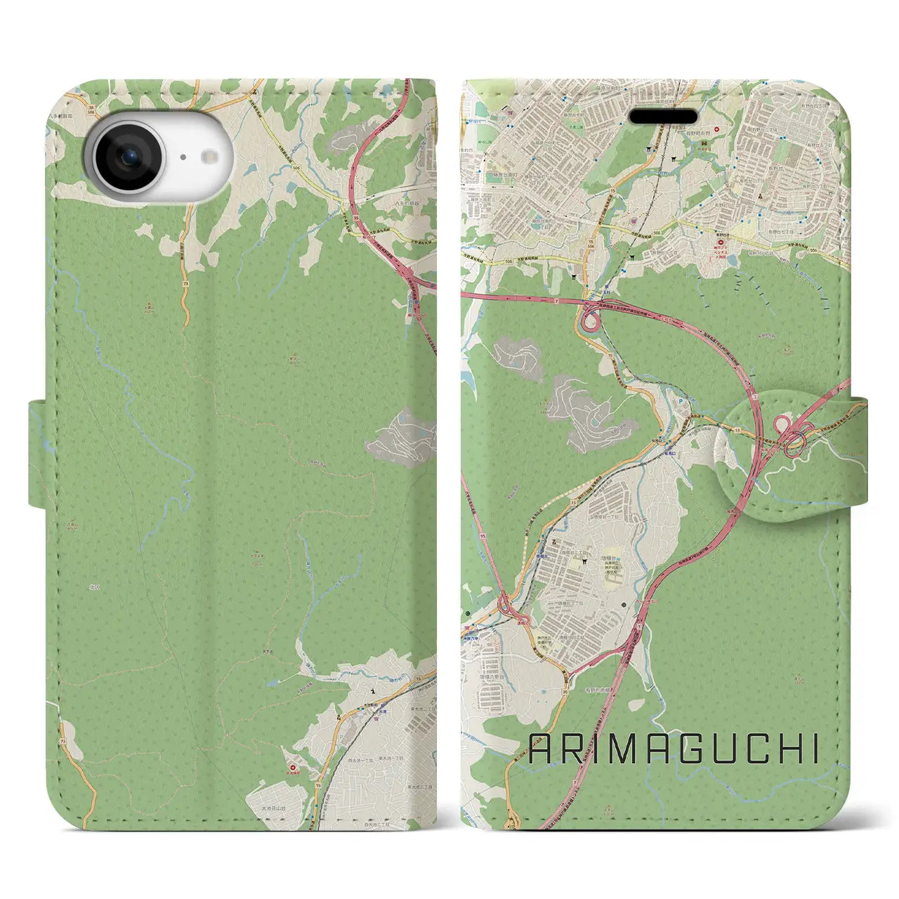 【有馬口(兵庫県)】地図柄iPhoneケース(手帳タイプ)