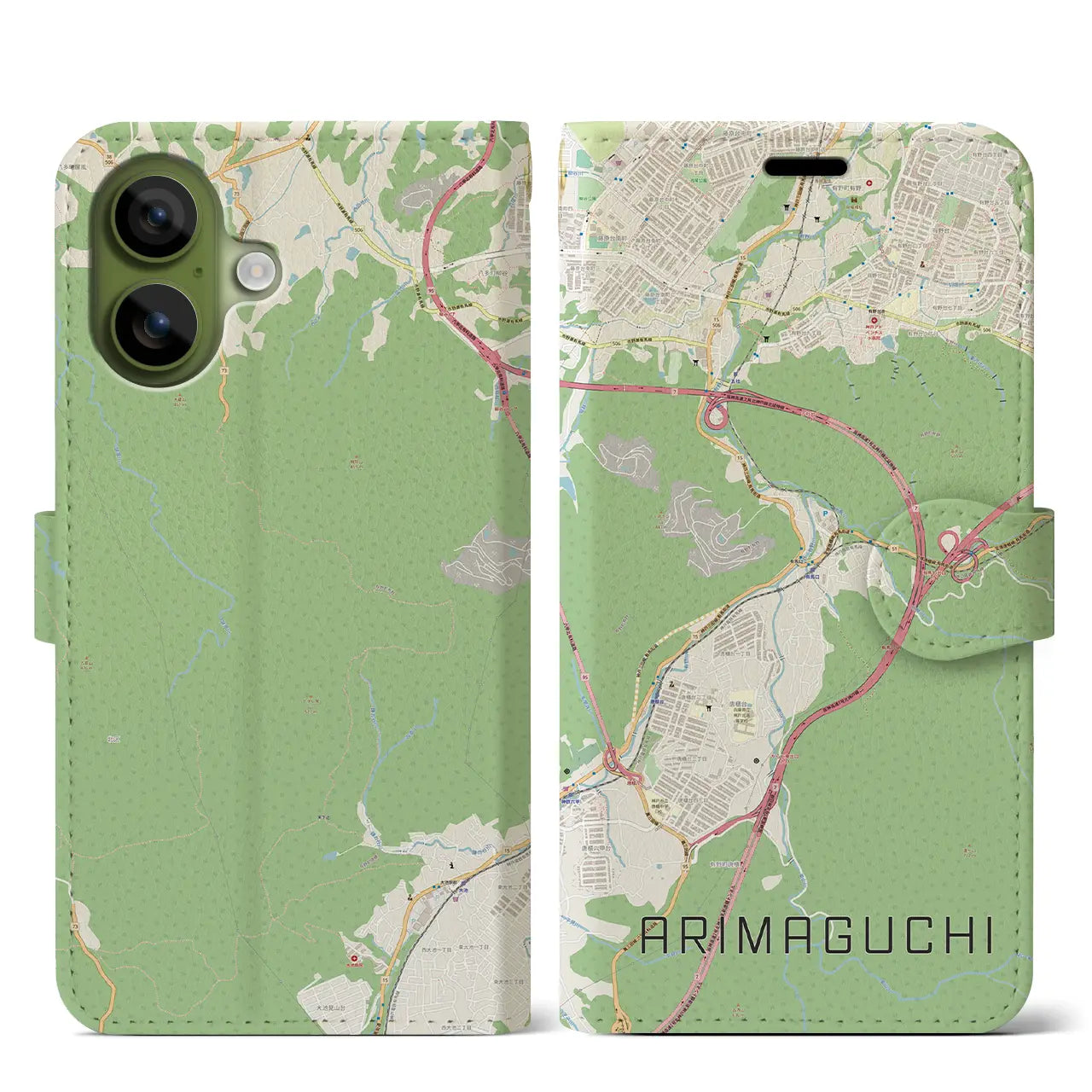 【有馬口(兵庫県)】地図柄iPhoneケース(手帳タイプ)