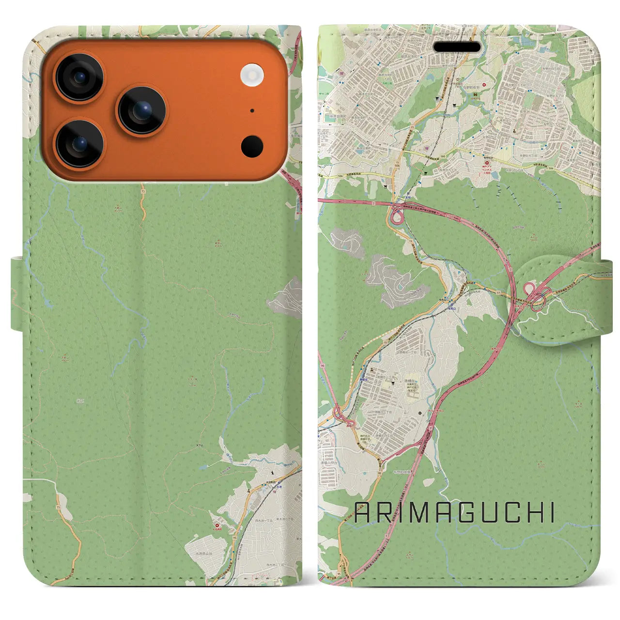 【有馬口(兵庫県)】地図柄iPhoneケース(手帳タイプ)