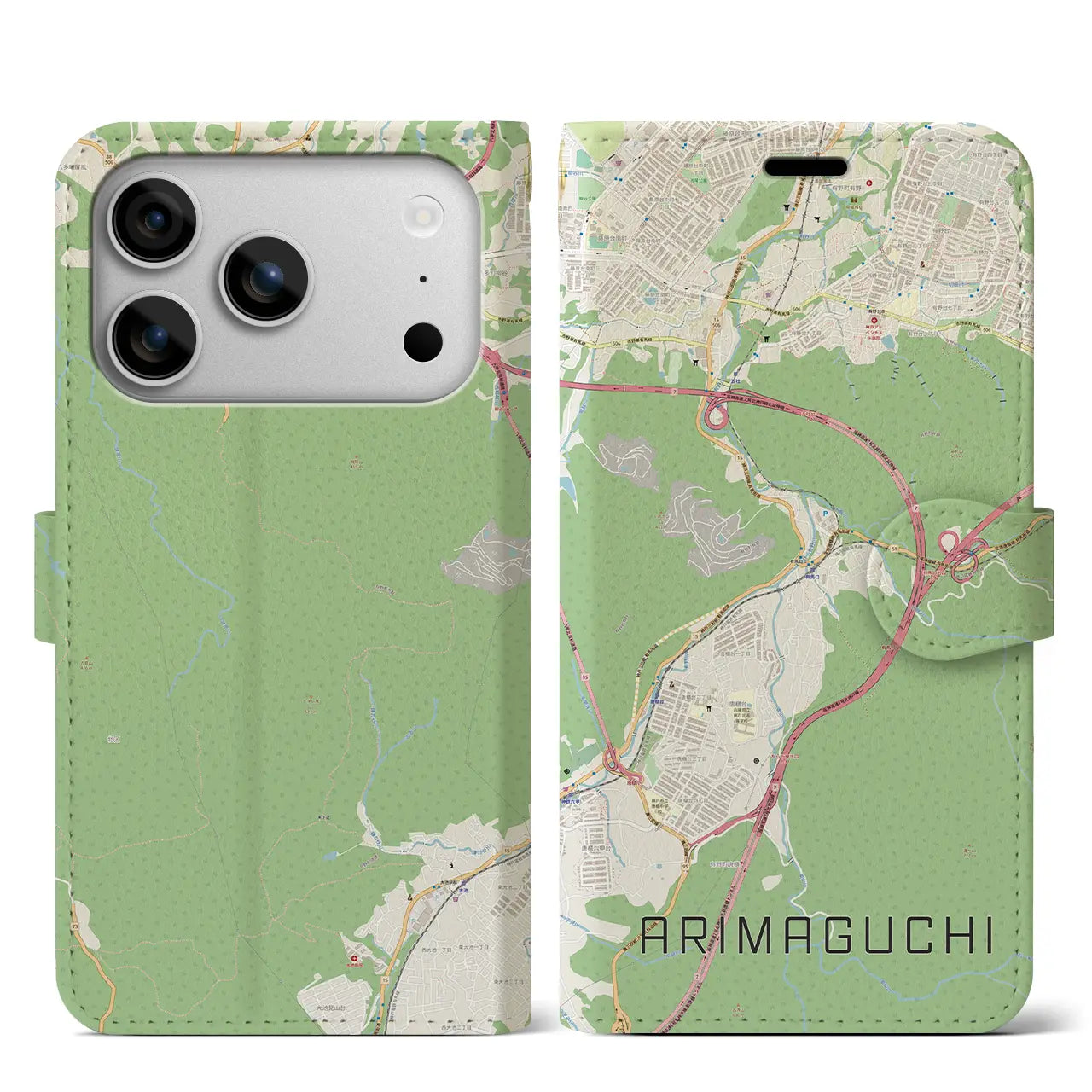 【有馬口(兵庫県)】地図柄iPhoneケース(手帳タイプ)