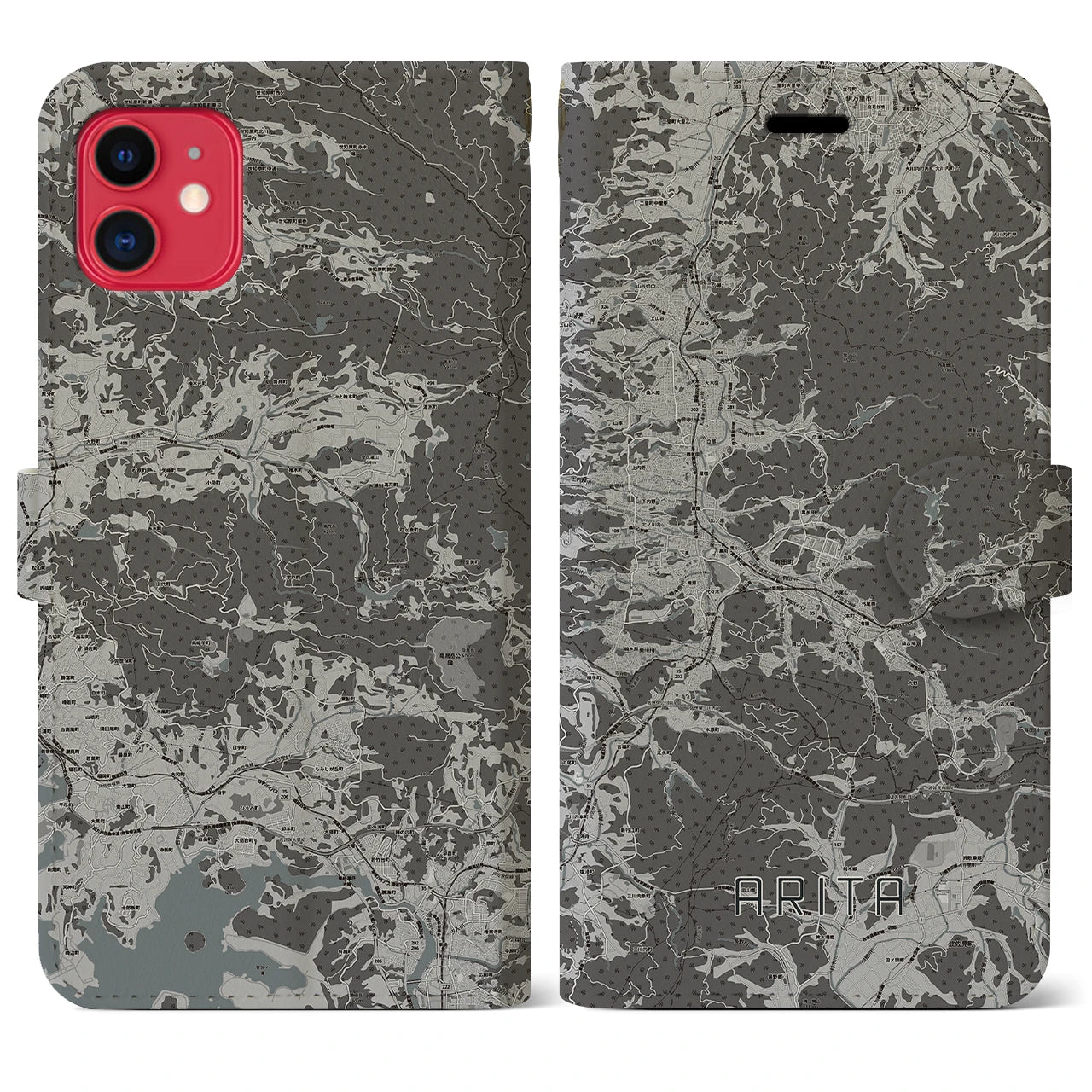 【有田(佐賀県)】地図柄iPhoneケース(手帳タイプ)モノトーン・iPhone 11 用