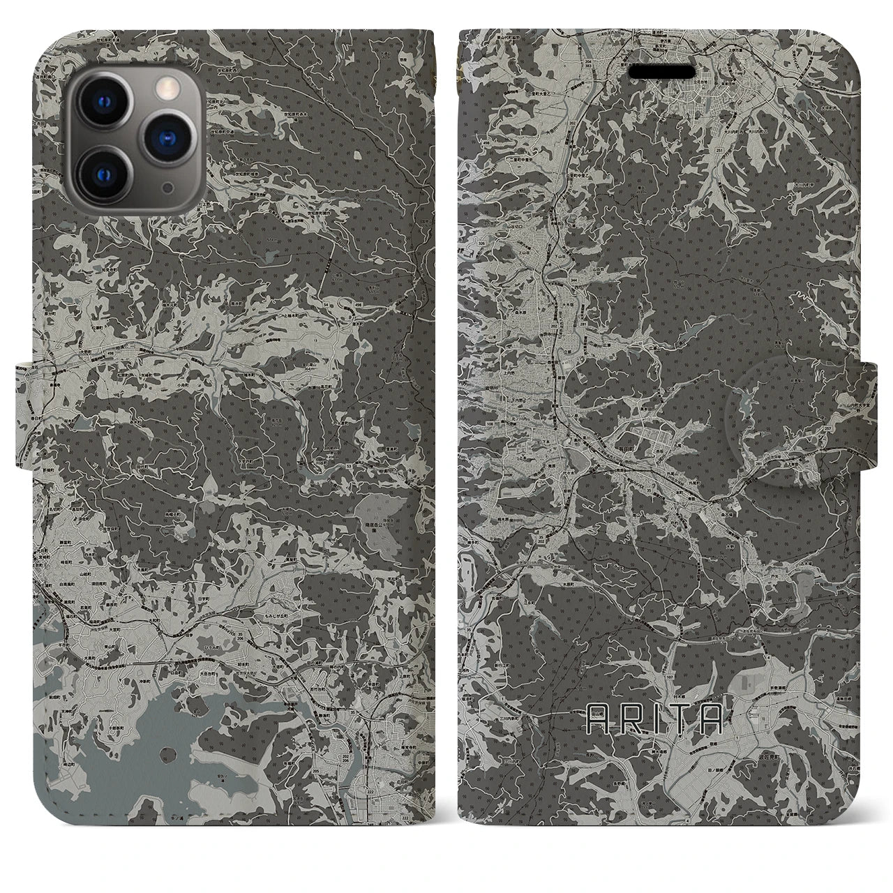 【有田(佐賀県)】地図柄iPhoneケース(手帳タイプ)モノトーン・iPhone 11 Pro Max 用