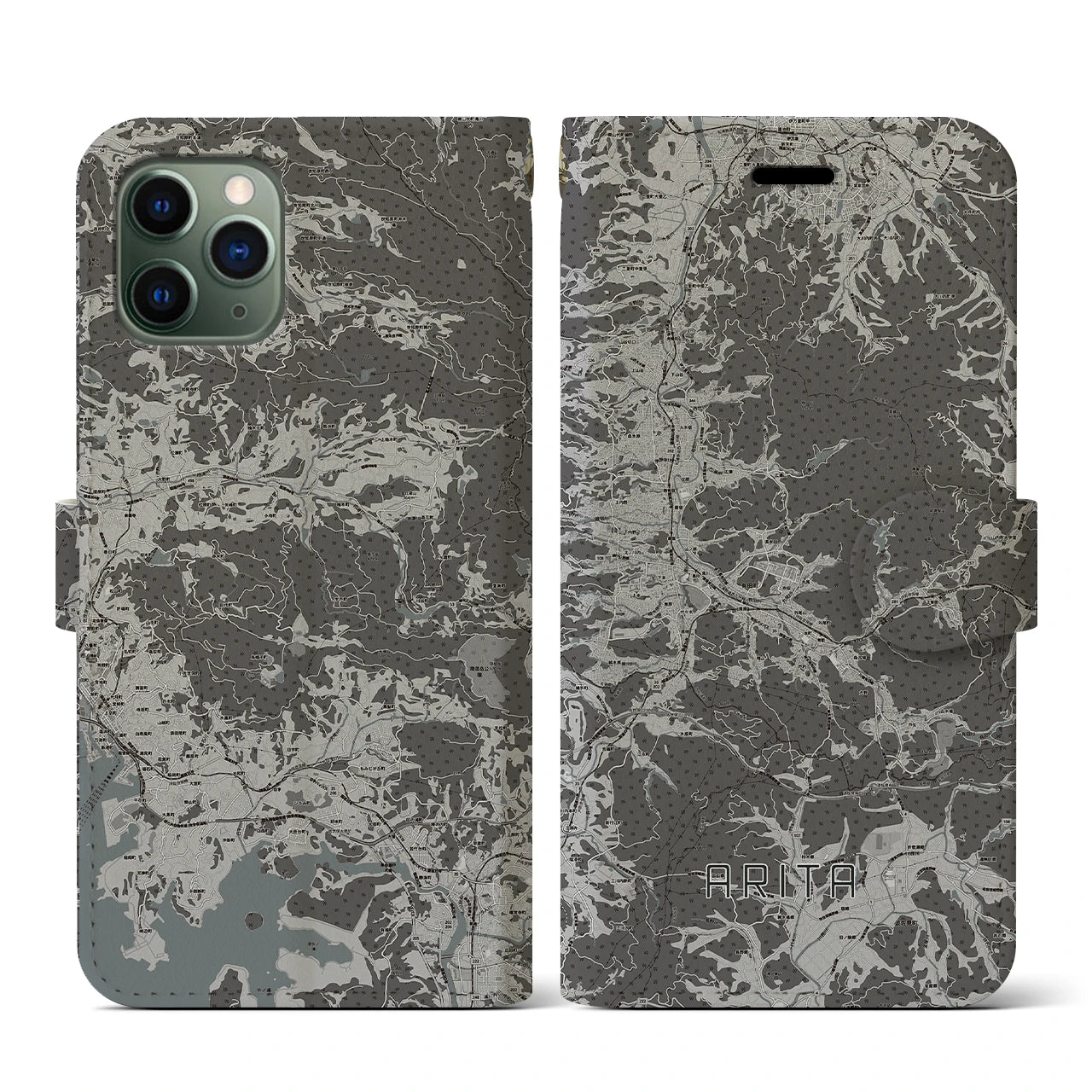 【有田(佐賀県)】地図柄iPhoneケース(手帳タイプ)モノトーン・iPhone 11 Pro 用