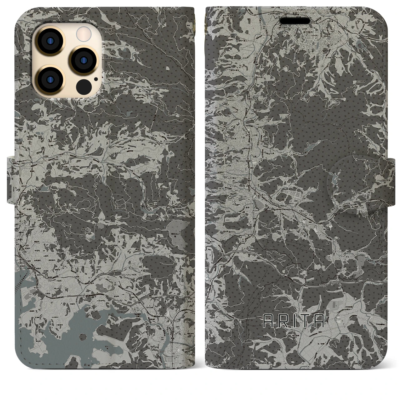 【有田(佐賀県)】地図柄iPhoneケース(手帳タイプ)モノトーン・iPhone 12 Pro Max 用