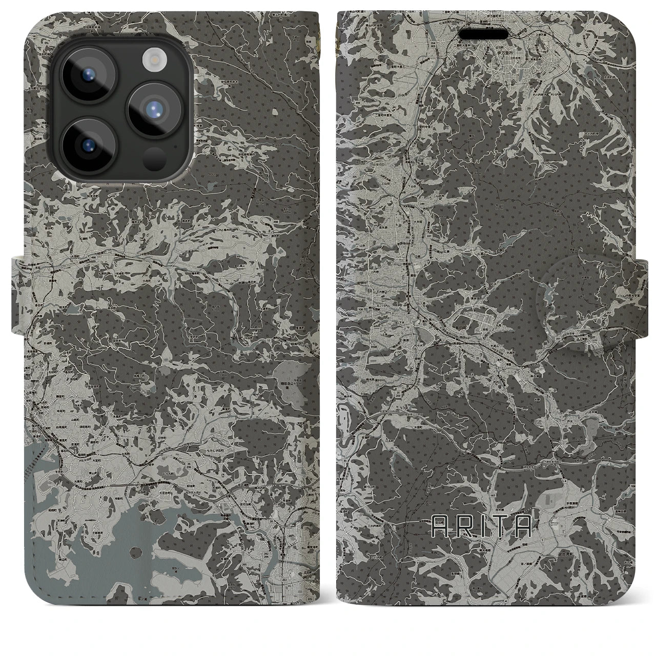 【有田(佐賀県)】地図柄iPhoneケース(手帳タイプ)モノトーン・iPhone 15 Pro Max 用