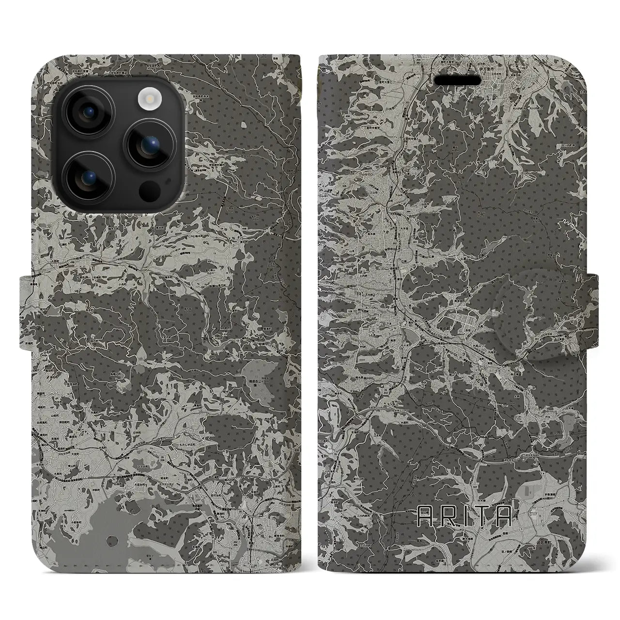 【有田(佐賀県)】地図柄iPhoneケース(手帳タイプ)モノトーン・iPhone 16 用