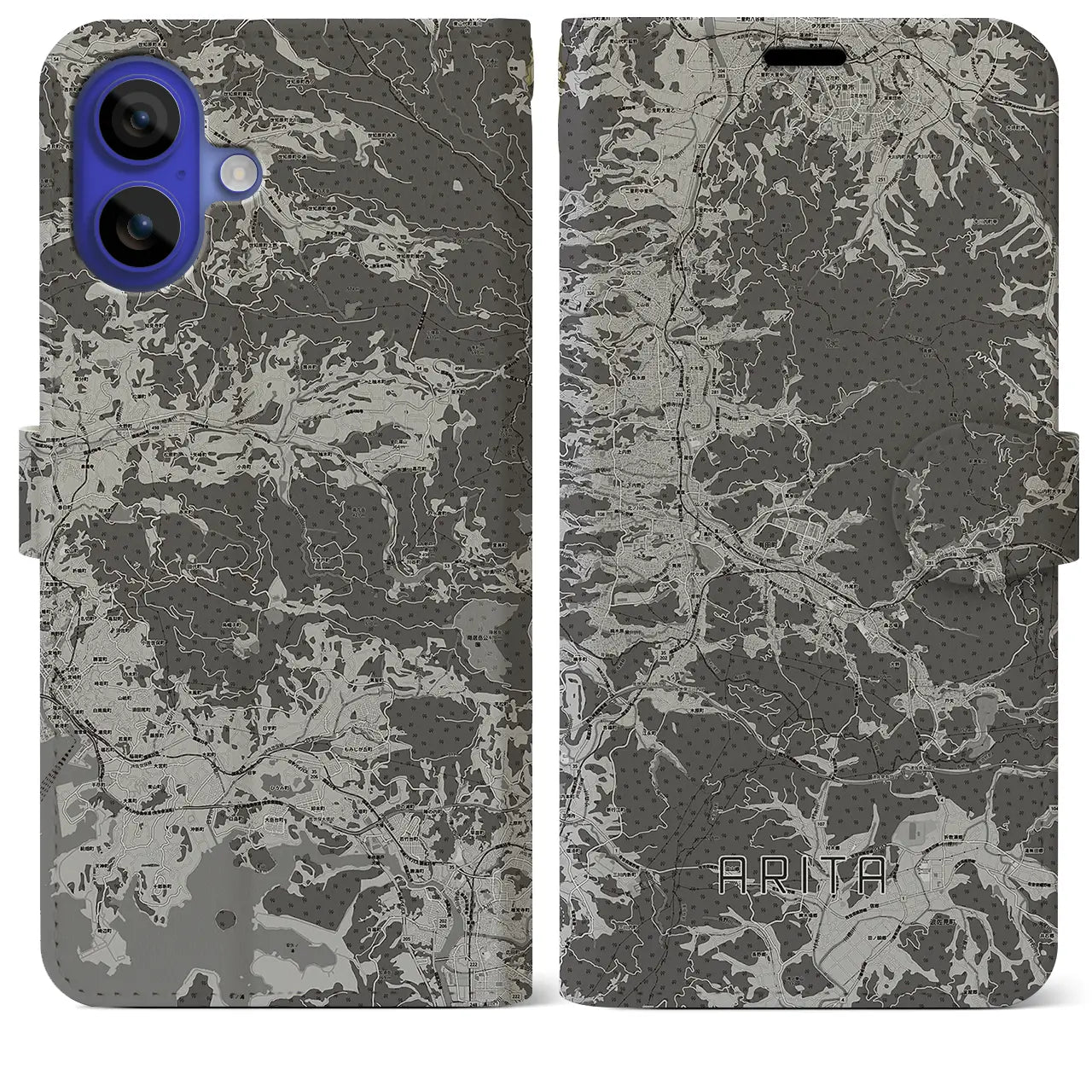 【有田(佐賀県)】地図柄iPhoneケース(手帳タイプ)モノトーン・iPhone 16 Pro Max 用