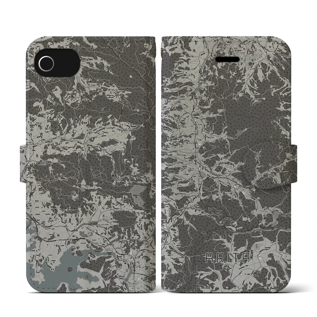 【有田(佐賀県)】地図柄iPhoneケース(手帳タイプ)モノトーン・iPhone SE(第3 / 第2世代) / 8 / 7 / 6s / 6 用