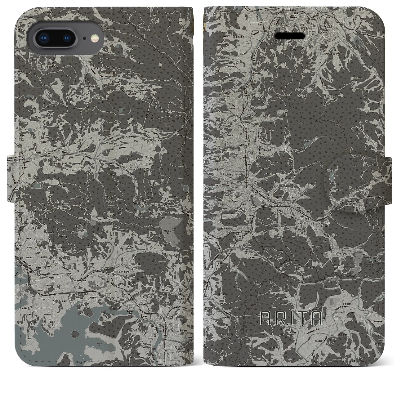 【有田(佐賀県)】地図柄iPhoneケース(手帳タイプ)モノトーン・iPhone 8Plus /7Plus / 6sPlus / 6Plus 用