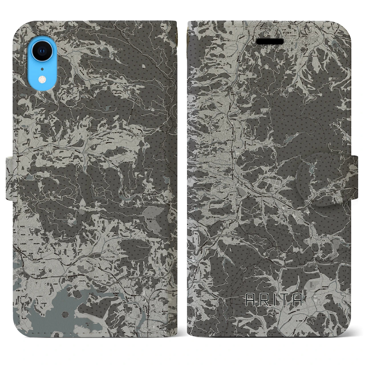 【有田(佐賀県)】地図柄iPhoneケース(手帳タイプ)モノトーン・iPhone XR 用