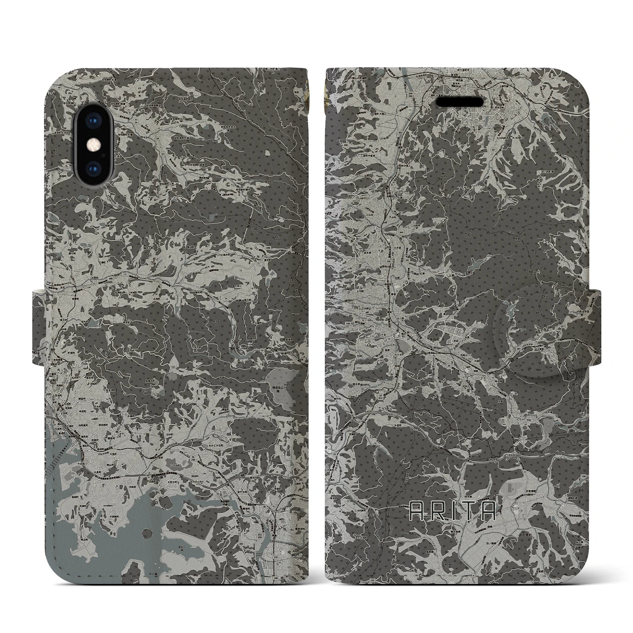 【有田(佐賀県)】地図柄iPhoneケース(手帳タイプ)モノトーン・iPhone XS / X 用