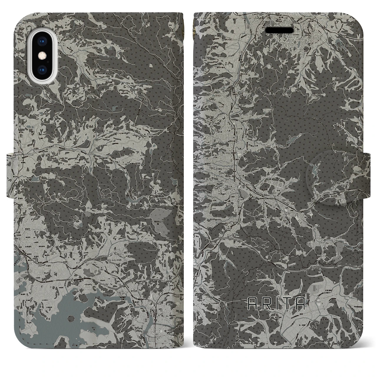 【有田(佐賀県)】地図柄iPhoneケース(手帳タイプ)モノトーン・iPhone XS Max 用