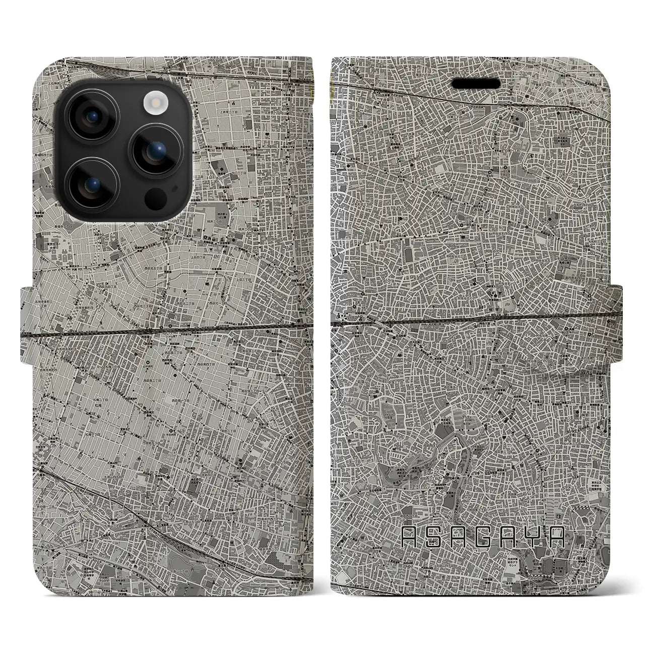 【阿佐ケ谷2(東京都)】地図柄iPhoneケース(手帳タイプ)モノトーン・iPhone 16 用