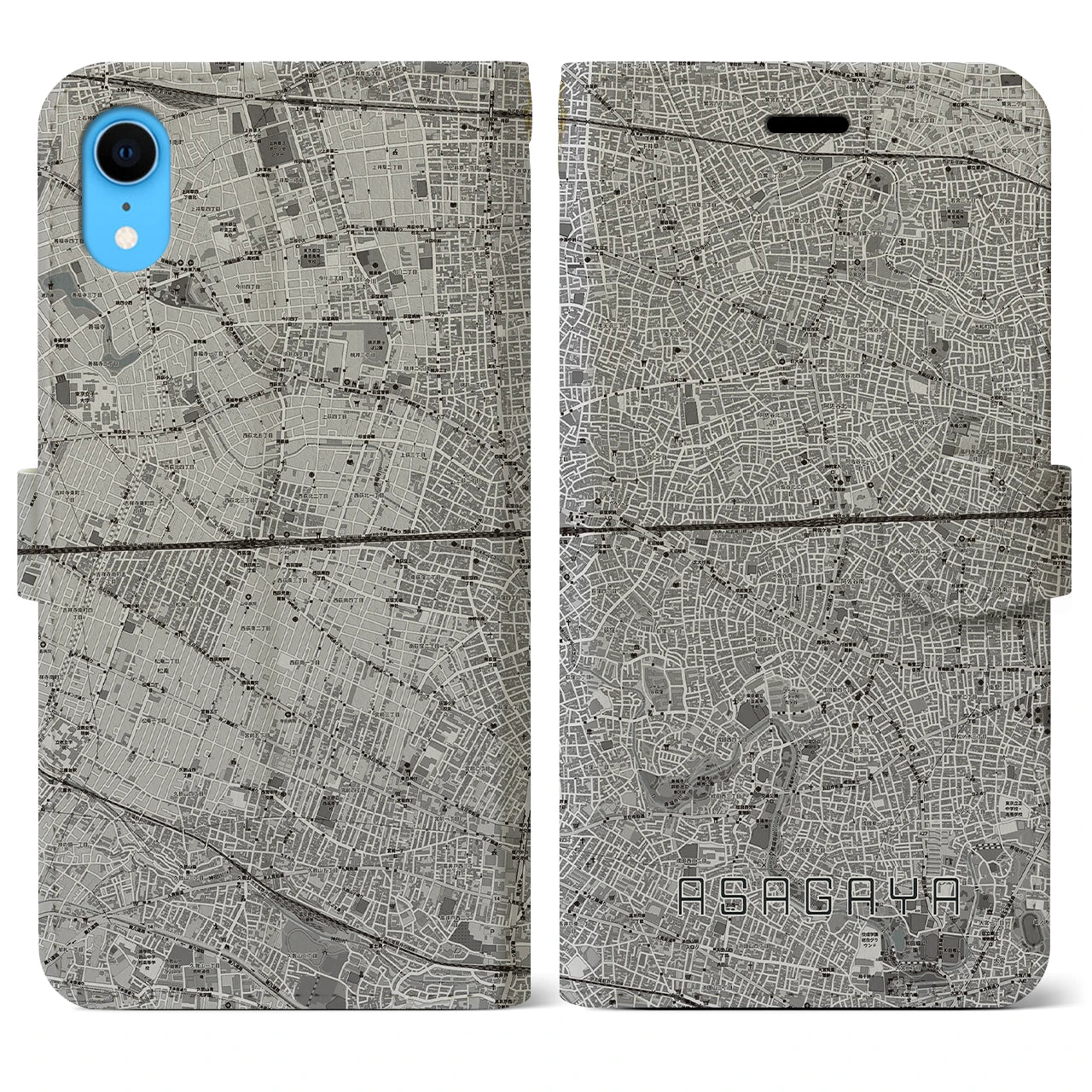【阿佐ケ谷2(東京都)】地図柄iPhoneケース(手帳タイプ)モノトーン・iPhone XR 用