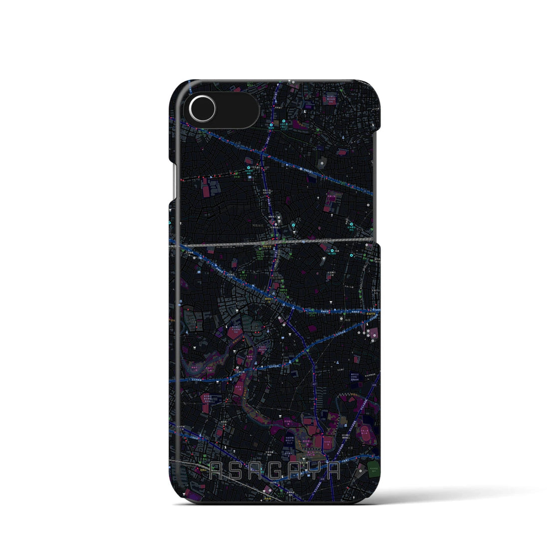 【阿佐ケ谷(東京都)】地図柄iPhoneケース(バックカバータイプ)ブラック・iPhone SE(第3 / 第2世代) / 8 / 7 / 6s / 6 用