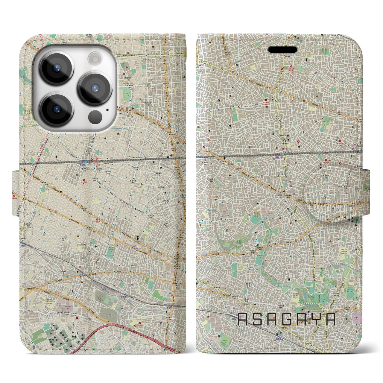 【阿佐ケ谷(東京都)】地図柄iPhoneケース(手帳タイプ)