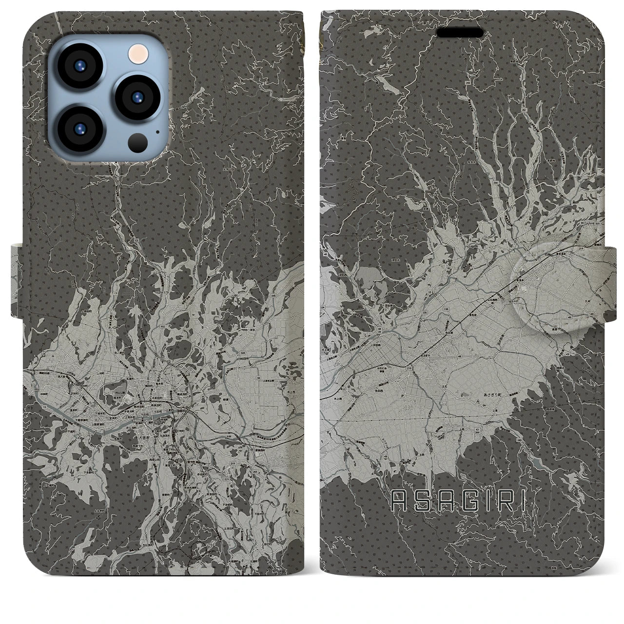 【あさぎり(熊本県)】地図柄iPhoneケース(手帳タイプ)