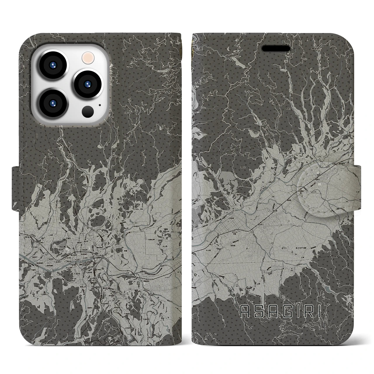 【あさぎり(熊本県)】地図柄iPhoneケース(手帳タイプ)