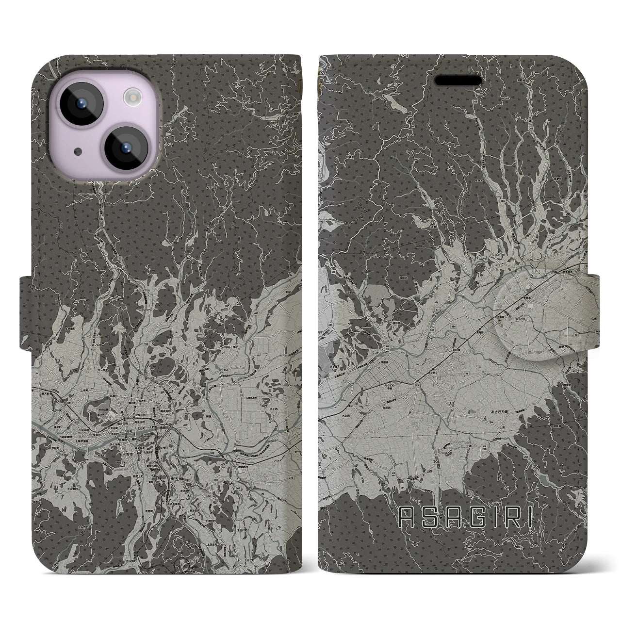 【あさぎり(熊本県)】地図柄iPhoneケース(手帳タイプ)