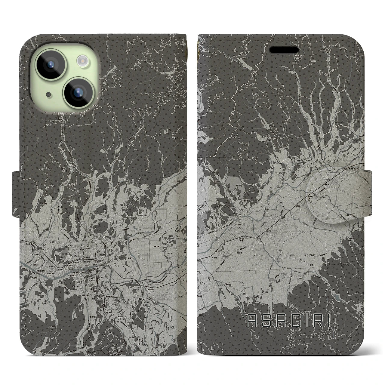 【あさぎり(熊本県)】地図柄iPhoneケース(手帳タイプ)