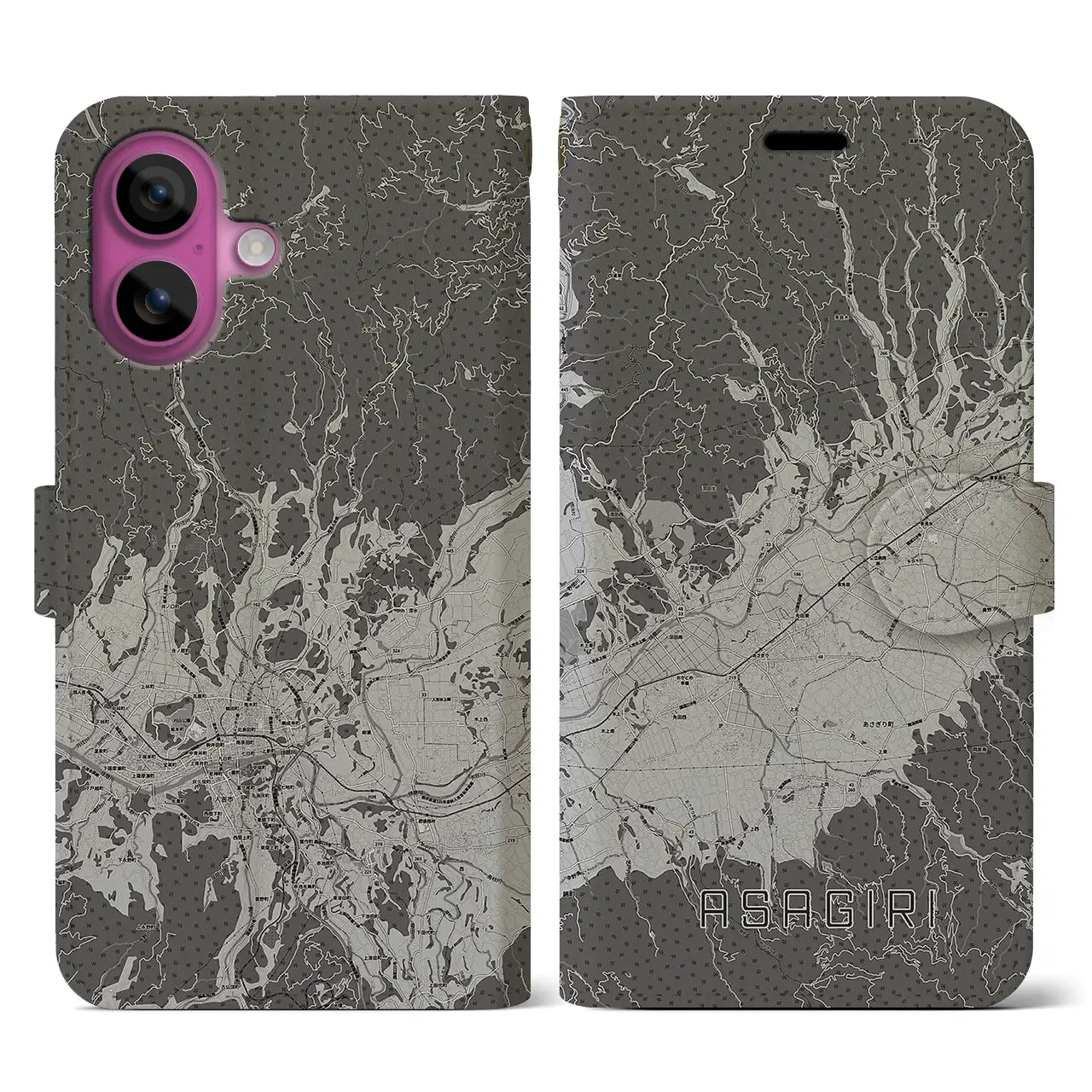 【あさぎり(熊本県)】地図柄iPhoneケース(手帳タイプ)