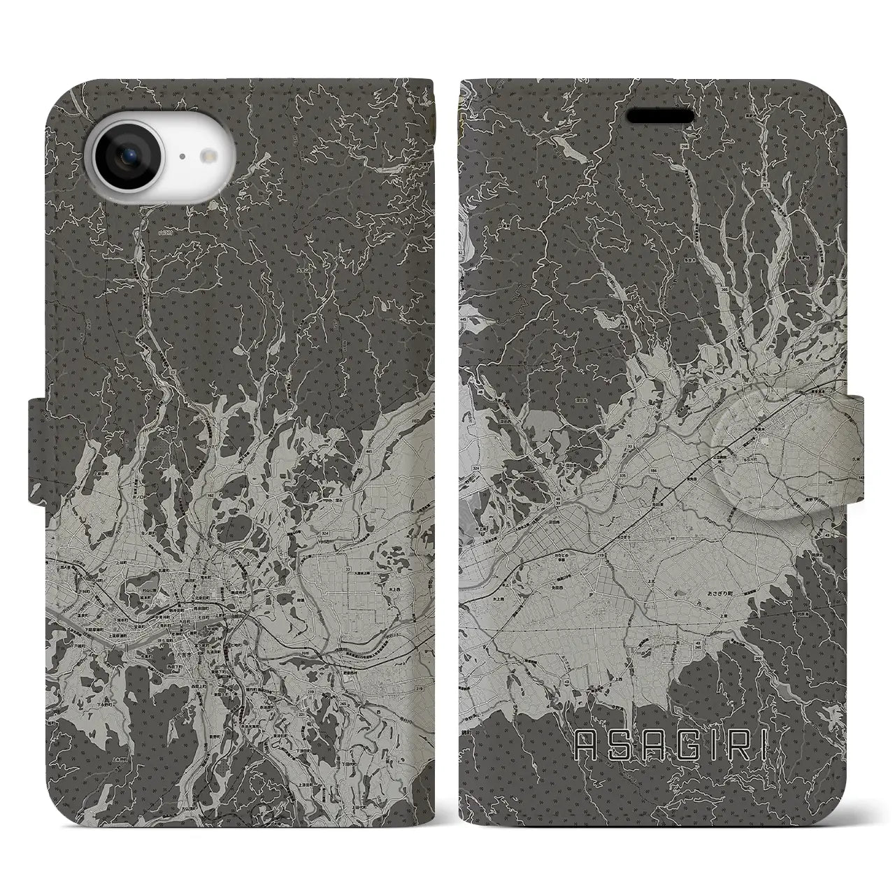 【あさぎり(熊本県)】地図柄iPhoneケース(手帳タイプ)