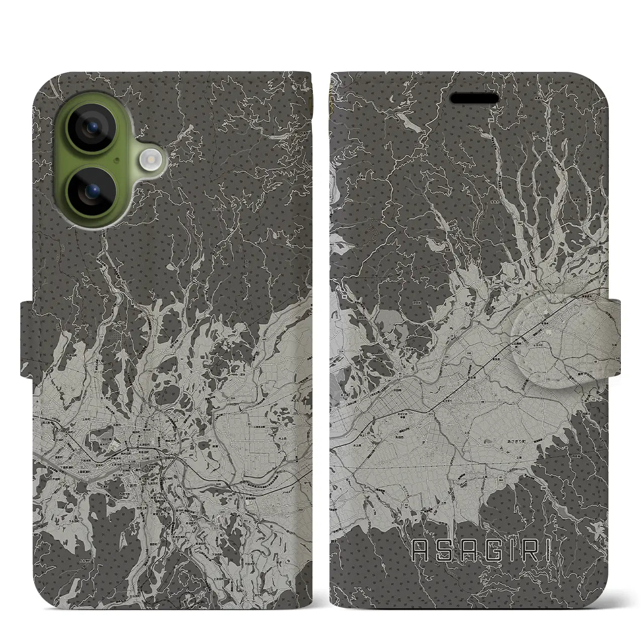 【あさぎり(熊本県)】地図柄iPhoneケース(手帳タイプ)