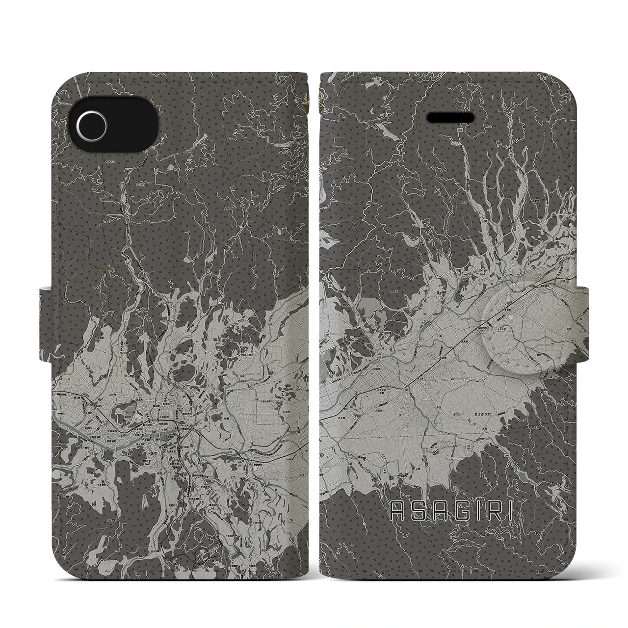 【あさぎり(熊本県)】地図柄iPhoneケース(手帳タイプ)