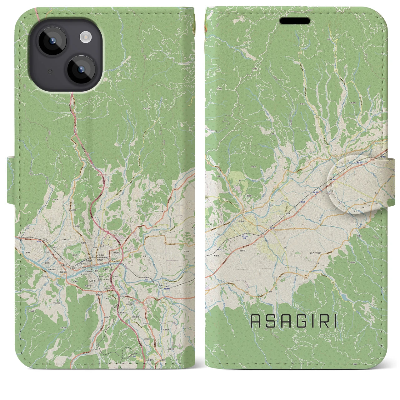 【あさぎり(熊本県)】地図柄iPhoneケース(手帳タイプ)