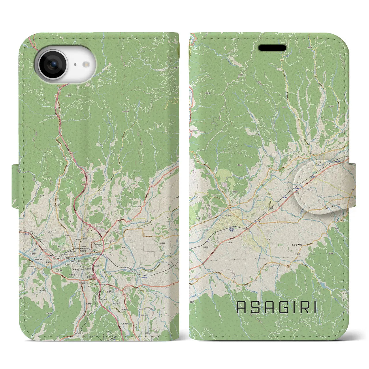 【あさぎり(熊本県)】地図柄iPhoneケース(手帳タイプ)