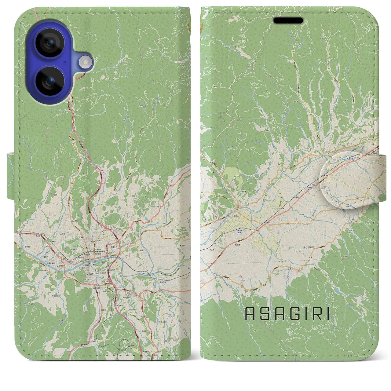 【あさぎり(熊本県)】地図柄iPhoneケース(手帳タイプ)ナチュラル・iPhone 16 Pro Max 用