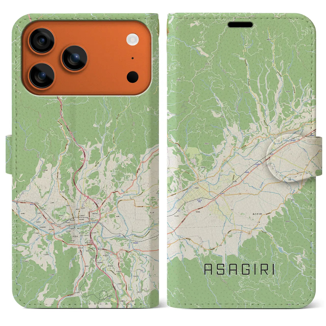 【あさぎり(熊本県)】地図柄iPhoneケース(手帳タイプ)