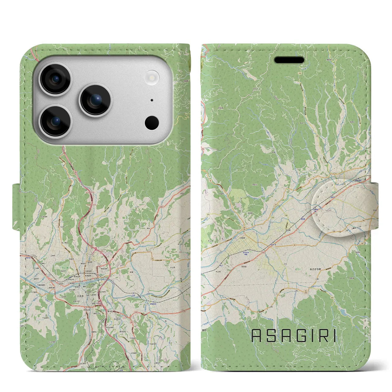 【あさぎり(熊本県)】地図柄iPhoneケース(手帳タイプ)